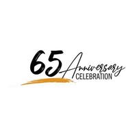 65 year anniversary celebration logo design with black color isolated font and yellow color on white background vector