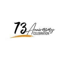 73 year anniversary celebration logo design with black color isolated font and yellow color on white background vector