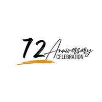 72 year anniversary celebration logo design with black color isolated font and yellow color on white background vector