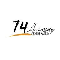 74 year anniversary celebration logo design with black color isolated font and yellow color on white background vector