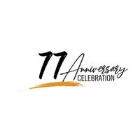 77 year anniversary celebration logo design with black color isolated font and yellow color on white background vector