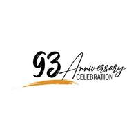 93 year anniversary celebration logo design with black color isolated font and yellow color on white background vector