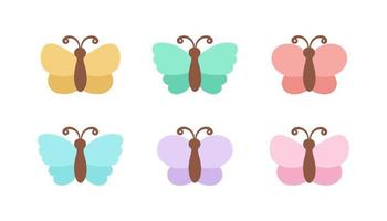 Simple butterfly icon illustration set isolated on white background. Pretty vector butterflies with spring and summer palette for kids.