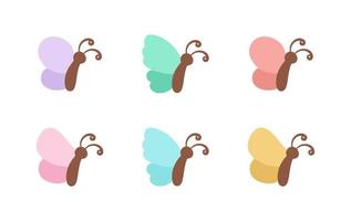 Simple butterfly icon side view illustration set isolated on white background. Pretty vector butterflies with spring and summer palette for kids.