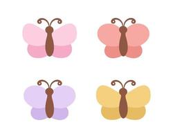 Simple butterfly icon illustration set isolated on white background. Pretty vector butterflies with spring and summer palette for kids.