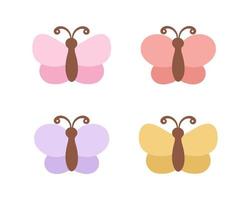 Simple butterfly icon illustration set isolated on white background. Pretty vector butterflies with spring and summer palette for kids.