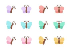 Simple butterfly icon illustration set isolated on white background. Pretty vector butterflies with spring and summer palette for kids.