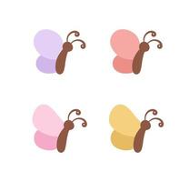 Simple butterfly icon side view illustration set isolated on white background. Pretty vector butterflies with spring and summer palette for kids.