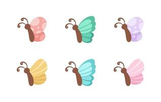 Simple butterfly icon side view illustration set isolated on white background. Pretty vector butterflies with spring and summer palette for kids.