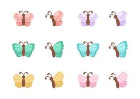 Simple butterfly icon illustration set isolated on white background. Pretty vector butterflies with spring and summer palette for kids.