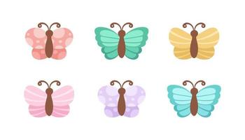 Simple butterfly icon illustration set isolated on white background. Pretty vector butterflies with spring and summer palette for kids.