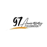 97 year anniversary celebration logo design with black color isolated font and yellow color on white background vector