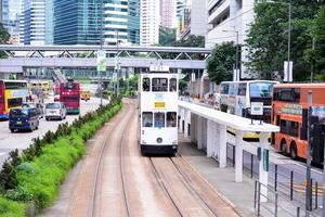 HONG KONG - JUNE 08-Public transport on the street on JUNE 08, 2015 in Hong Kong. daily travelers use public transport. Trams also a major tourist attraction. photo