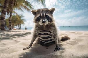 Raccoon on the beach. . photo