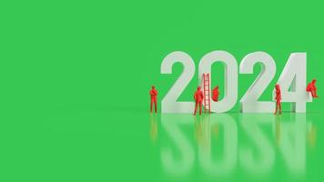 The white 2024 number and red business man on green background  3d rendering photo