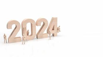 The wood 2024 number and business man on white background  3d rendering photo