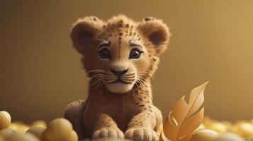 Cute little 3D lion cub. . photo