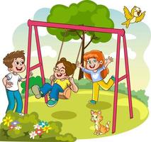 Vector illustration of happy kids playing in playground