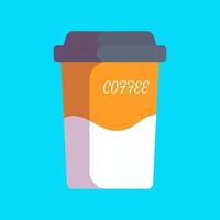 Coffee cup with lid and text Coffee on blue background. Icon, sticker, banner. vector