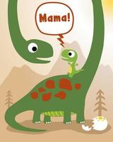 Cartoon of brontosaurus with it cub on mountain background vector