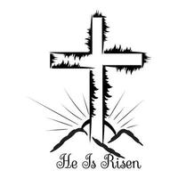 Hand drawn He is Risen indeed calligraphy lettering vector Easter text. Jesus illustration Greeting Card.