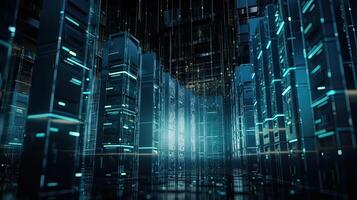 Futuristic technology for processing information analysis and sorting big data, two big databases, sharing and structuring information in digital space, . photo