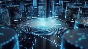 Futuristic technology for processing information analysis and sorting big data, two big databases, sharing and structuring information in digital space, . photo