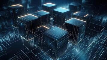 Futuristic technology for processing information analysis and sorting big data, two big databases, sharing and structuring information in digital space, . photo