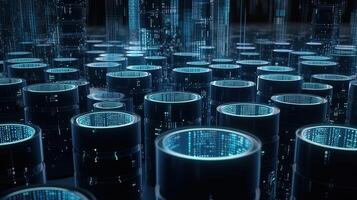 Futuristic technology for processing information analysis and sorting big data, two big databases, sharing and structuring information in digital space, . photo