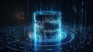 Futuristic technology for processing information analysis and sorting big data, two big databases, sharing and structuring information in digital space, . photo