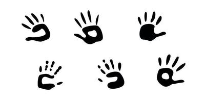 Flat vector painting tools in childish style. Hand drawn hand print, palm silhouette