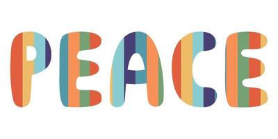 Flat vector hippy boho illustration. Hand drawn retro groovy peace lettering