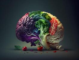 humano cerebro es hecho de varios vegetales. nutrición para un sano cerebro. fondo de pantalla, ai generado foto