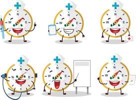 médico profesión emoticon con Brújula dibujos animados personaje vector