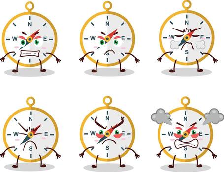 Compass cartoon character with various angry expressions vector