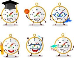 School student of compass cartoon character with various expressions vector