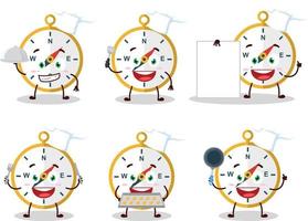 Cartoon character of compass with various chef emoticons vector