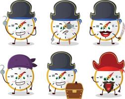 Cartoon character of compass with various pirates emoticons vector