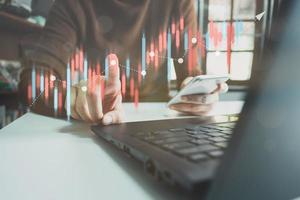 Investment ideas and technology business, Funds, Stock market and digital assets, Investors or trader, Financial data analysis, Stock graphs and forex trading, business finance background photo