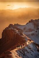 escénico imagen de montañas durante puesta de sol. increíble naturaleza paisaje de dolomitas Alpes. viajar, aventura, concepto imagen. maravilloso natural antecedentes. generativo ai. foto