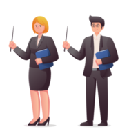 character of male and female teachers with pointer isolated png