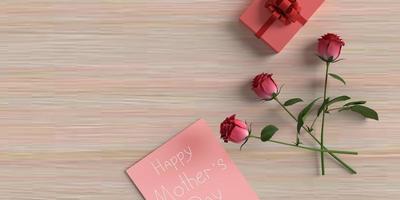 rose pink red color gift card note paper font text symbol sign decoration ornament happy mother day female lady girl woman she wooden background copy space springtime season love beautiful .3d render photo