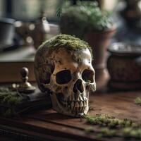 Old Skull on table. . photo