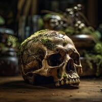 Old Skull on table. . photo