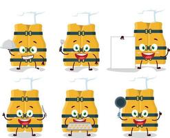 Cartoon character of life vest with various chef emoticons vector