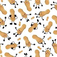 Peanuts seamless pattern. Kawaii peanut characters. vector