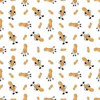 Peanuts seamless pattern. Kawaii peanut characters. vector