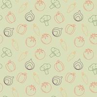 Seamless pattern with broccoli, carrot, pepper, onion, tomato on a green background. vector