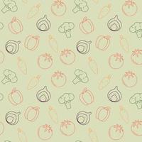 Seamless pattern with broccoli, carrot, pepper, onion, tomato on a green background. vector