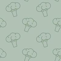 Seamless pattern with broccoli on a green background. Contours of vegetables in a flat style. Vector background.